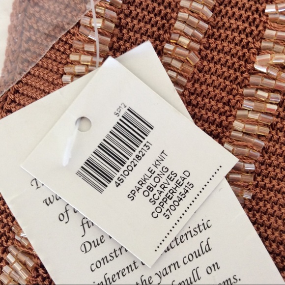 CHICOS COPPER SPARKLE KNIT BEADED SKINNY SCARF NWT - Picture 6 of 7